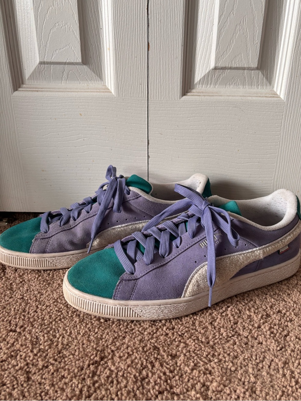 Puma Lace-Up Sneakers in White and Teal